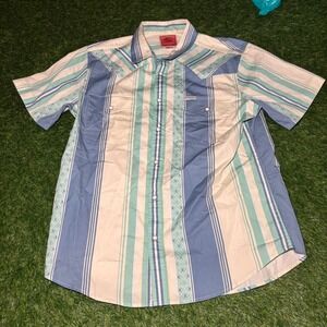 Sendero Provisions Co Mens Large Western Pearl Snap Shirt Blue Teal Stripe SS